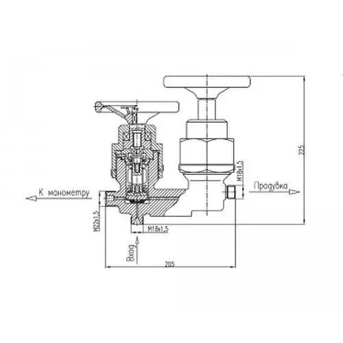 Бронзовый клапан запорный штуцерный для манометров 521-35.2984 (ИTШЛ.49454404) 