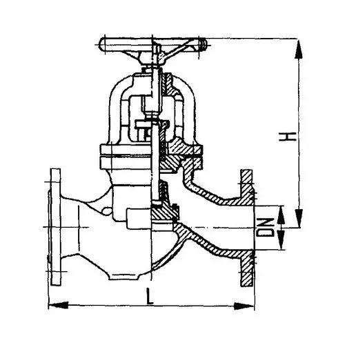 Фланцевый проходной судовой запорный клапан для аммиака с ручным управлением 521-ЗМ951 ИТШЛ.49111121 